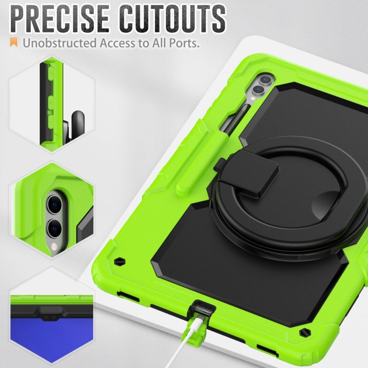 For Samsung Galaxy Tab S10 Ultra D Type Silicone Hybrid PC Tablet Case with Handle Holder(Yellow Green)