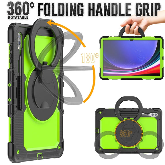 For Samsung Galaxy Tab S10 Ultra D Type Silicone Hybrid PC Tablet Case with Handle Holder(Yellow Green PC)