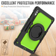 For Samsung Galaxy Tab S10 Ultra D Type Silicone Hybrid PC Tablet Case with Handle Holder(Yellow Green PC)