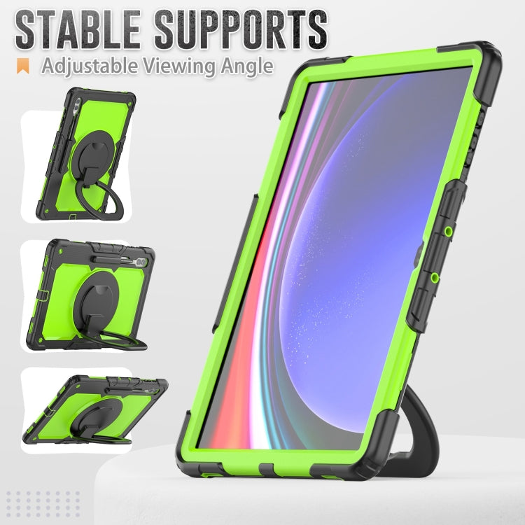 For Samsung Galaxy Tab S10 Ultra D Type Silicone Hybrid PC Tablet Case with Handle Holder(Yellow Green PC)