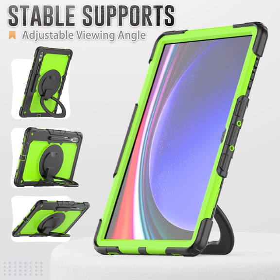 For Samsung Galaxy Tab S10 Ultra D Type Silicone Hybrid PC Tablet Case with Handle Holder(Yellow Green PC)