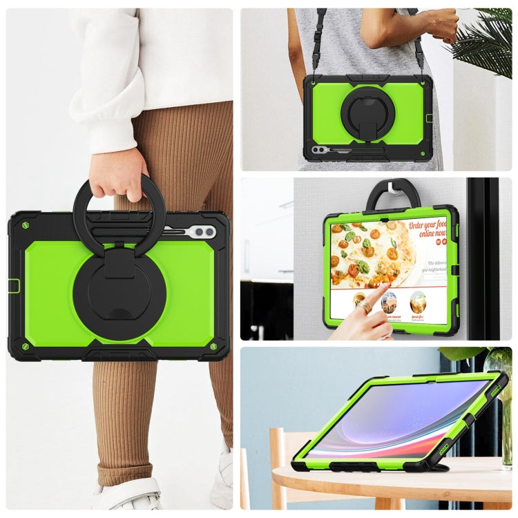 For Samsung Galaxy Tab S10 Ultra D Type Silicone Hybrid PC Tablet Case with Handle Holder(Yellow Green PC)
