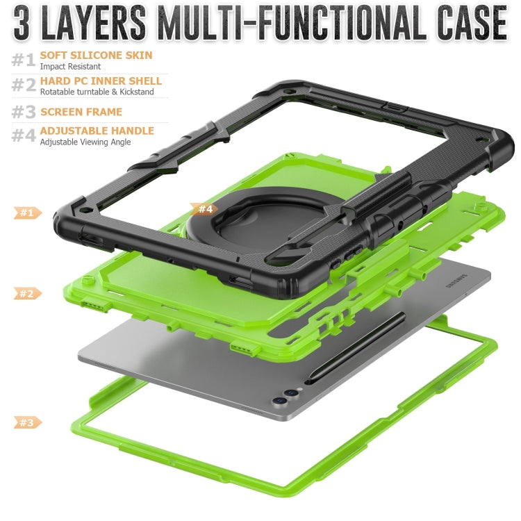 For Samsung Galaxy Tab S10 Ultra D Type Silicone Hybrid PC Tablet Case with Handle Holder(Yellow Green PC)