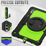 For Samsung Galaxy Tab S10 Ultra D Type Silicone Hybrid PC Tablet Case with Handle Holder(Yellow Green PC)