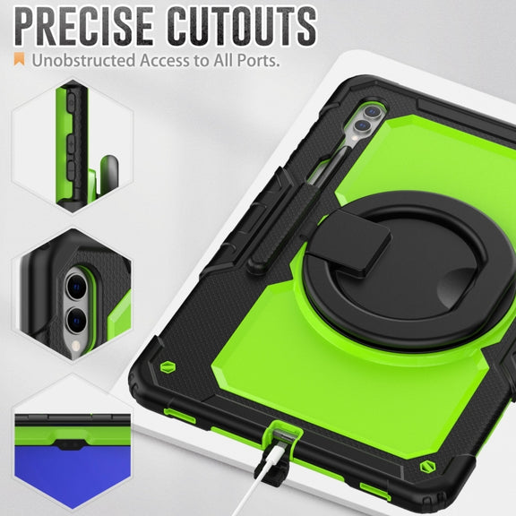 For Samsung Galaxy Tab S10 Ultra D Type Silicone Hybrid PC Tablet Case with Handle Holder(Yellow Green PC)