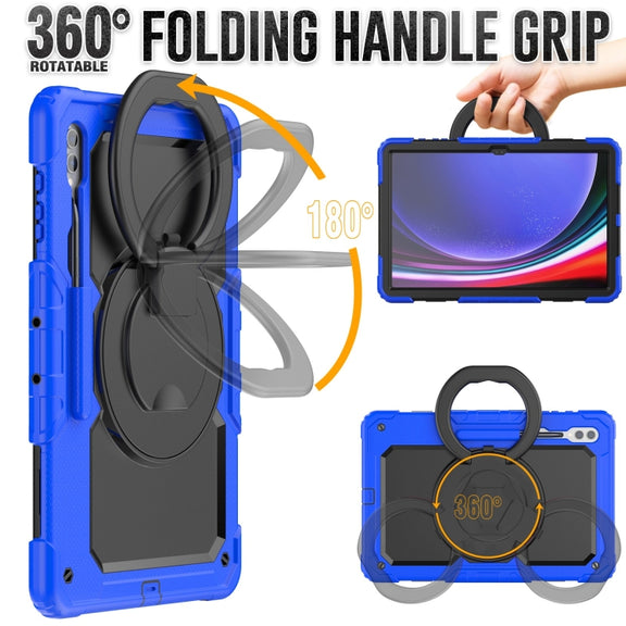 For Samsung Galaxy Tab S10 Ultra D Type Silicone Hybrid PC Tablet Case with Handle Holder(Blue)
