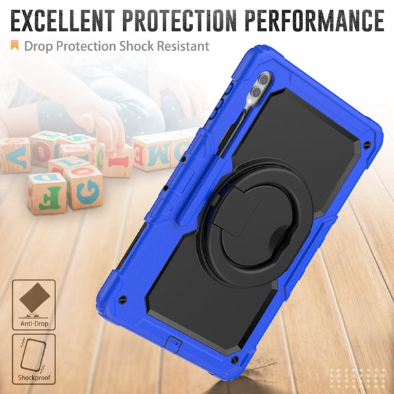 For Samsung Galaxy Tab S10 Ultra D Type Silicone Hybrid PC Tablet Case with Handle Holder(Blue)