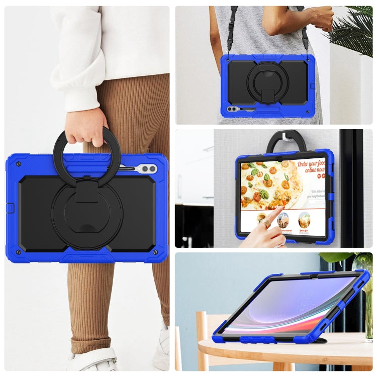 For Samsung Galaxy Tab S10 Ultra D Type Silicone Hybrid PC Tablet Case with Handle Holder(Blue)