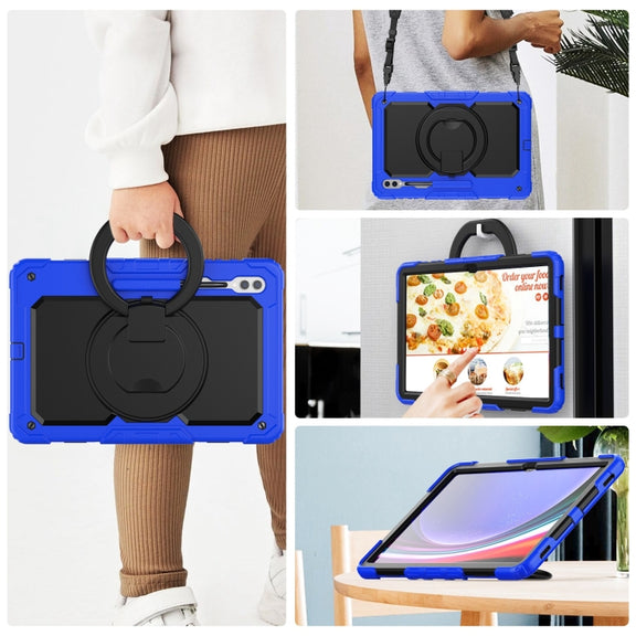 For Samsung Galaxy Tab S10 Ultra D Type Silicone Hybrid PC Tablet Case with Handle Holder(Blue)