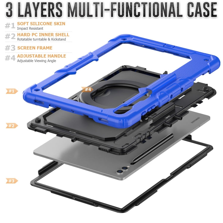 For Samsung Galaxy Tab S10 Ultra D Type Silicone Hybrid PC Tablet Case with Handle Holder(Blue)