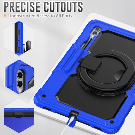 For Samsung Galaxy Tab S10 Ultra D Type Silicone Hybrid PC Tablet Case with Handle Holder(Blue)