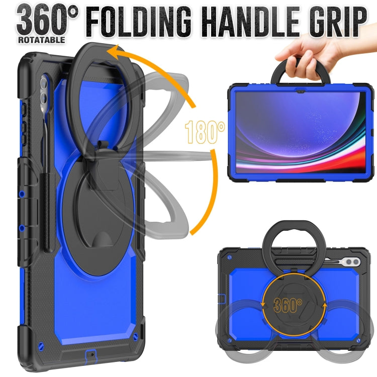 For Samsung Galaxy Tab S10 Ultra D Type Silicone Hybrid PC Tablet Case with Handle Holder(Blue PC)