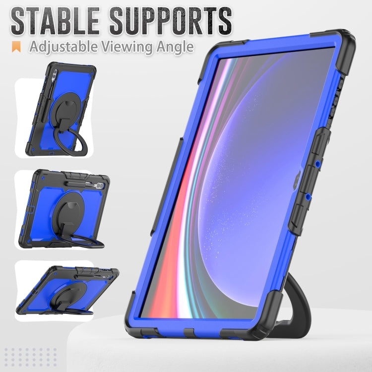 For Samsung Galaxy Tab S10 Ultra D Type Silicone Hybrid PC Tablet Case with Handle Holder(Blue PC)