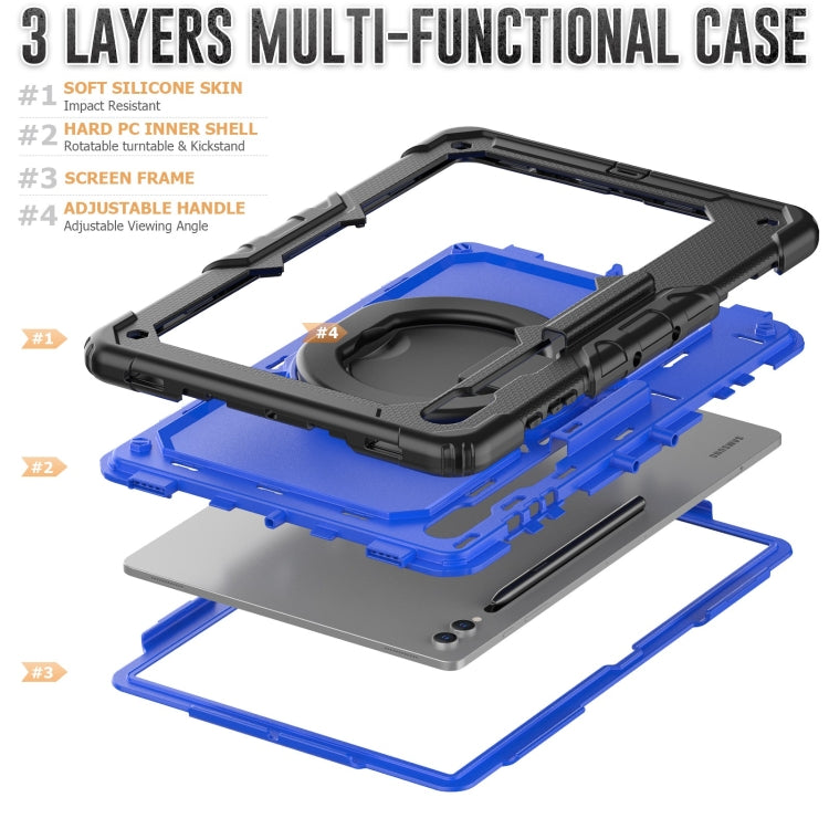 For Samsung Galaxy Tab S10 Ultra D Type Silicone Hybrid PC Tablet Case with Handle Holder(Blue PC)