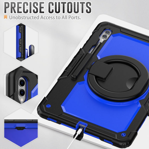 For Samsung Galaxy Tab S10 Ultra D Type Silicone Hybrid PC Tablet Case with Handle Holder(Blue PC)