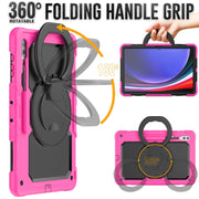 For Samsung Galaxy Tab S10 Ultra D Type Silicone Hybrid PC Tablet Case with Handle Holder(Rose Red)