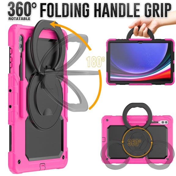 For Samsung Galaxy Tab S10 Ultra D Type Silicone Hybrid PC Tablet Case with Handle Holder(Rose Red)