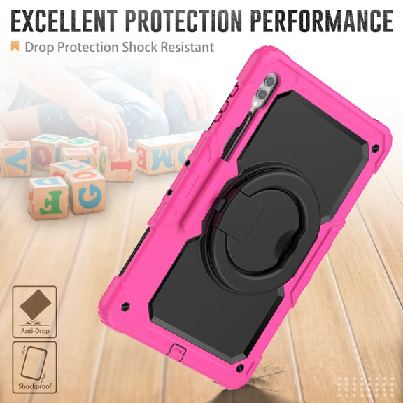 For Samsung Galaxy Tab S10 Ultra D Type Silicone Hybrid PC Tablet Case with Handle Holder(Rose Red)