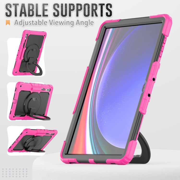 For Samsung Galaxy Tab S10 Ultra D Type Silicone Hybrid PC Tablet Case with Handle Holder(Rose Red)