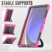 For Samsung Galaxy Tab S10 Ultra D Type Silicone Hybrid PC Tablet Case with Handle Holder(Rose Red)