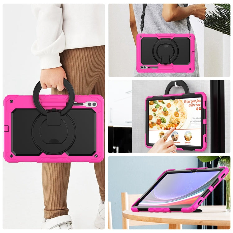 For Samsung Galaxy Tab S10 Ultra D Type Silicone Hybrid PC Tablet Case with Handle Holder(Rose Red)