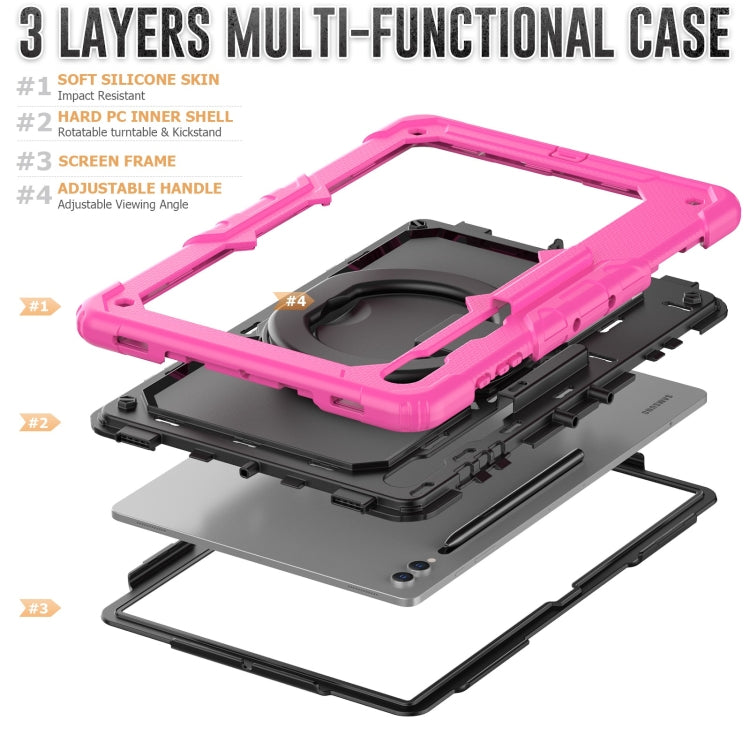 For Samsung Galaxy Tab S10 Ultra D Type Silicone Hybrid PC Tablet Case with Handle Holder(Rose Red)