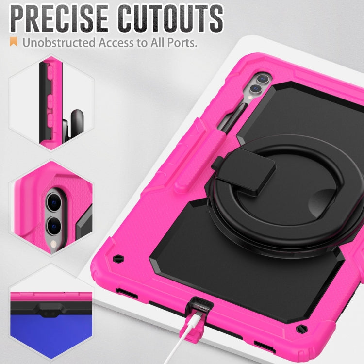 For Samsung Galaxy Tab S10 Ultra D Type Silicone Hybrid PC Tablet Case with Handle Holder(Rose Red)