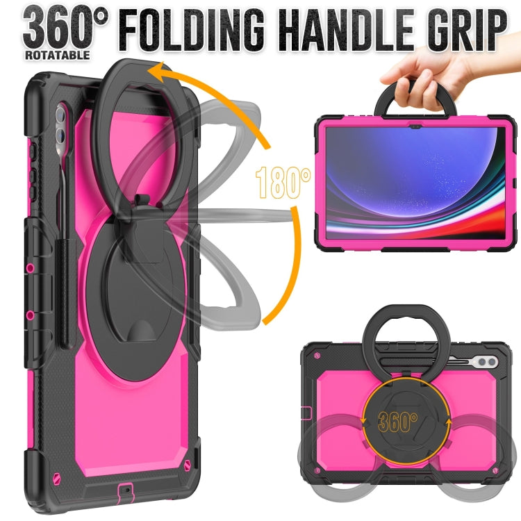For Samsung Galaxy Tab S10 Ultra D Type Silicone Hybrid PC Tablet Case with Handle Holder(Rose Red PC)