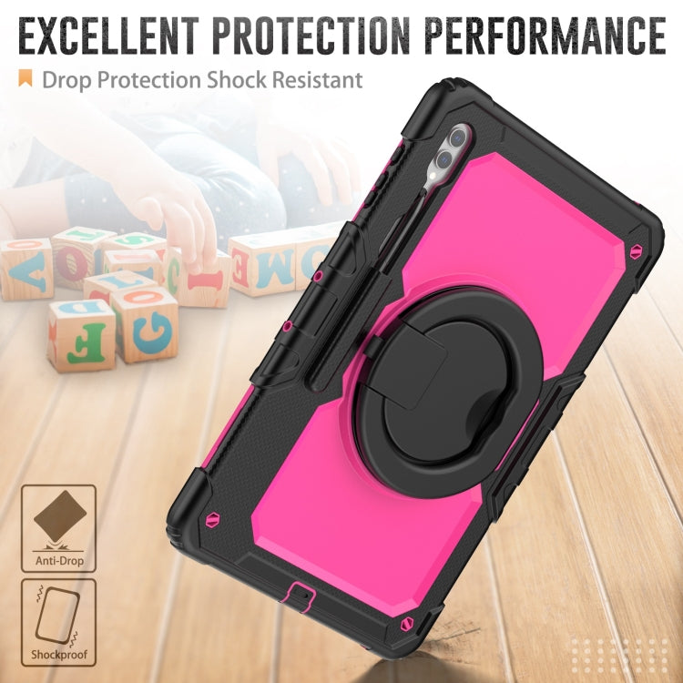 For Samsung Galaxy Tab S10 Ultra D Type Silicone Hybrid PC Tablet Case with Handle Holder(Rose Red PC)