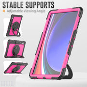 For Samsung Galaxy Tab S10 Ultra D Type Silicone Hybrid PC Tablet Case with Handle Holder(Rose Red PC)