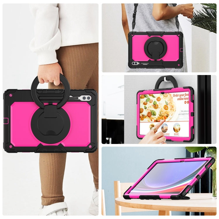 For Samsung Galaxy Tab S10 Ultra D Type Silicone Hybrid PC Tablet Case with Handle Holder(Rose Red PC)