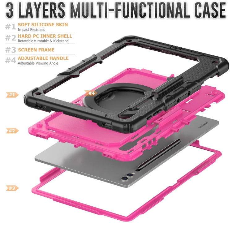 For Samsung Galaxy Tab S10 Ultra D Type Silicone Hybrid PC Tablet Case with Handle Holder(Rose Red PC)