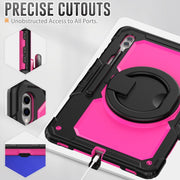 For Samsung Galaxy Tab S10 Ultra D Type Silicone Hybrid PC Tablet Case with Handle Holder(Rose Red PC)