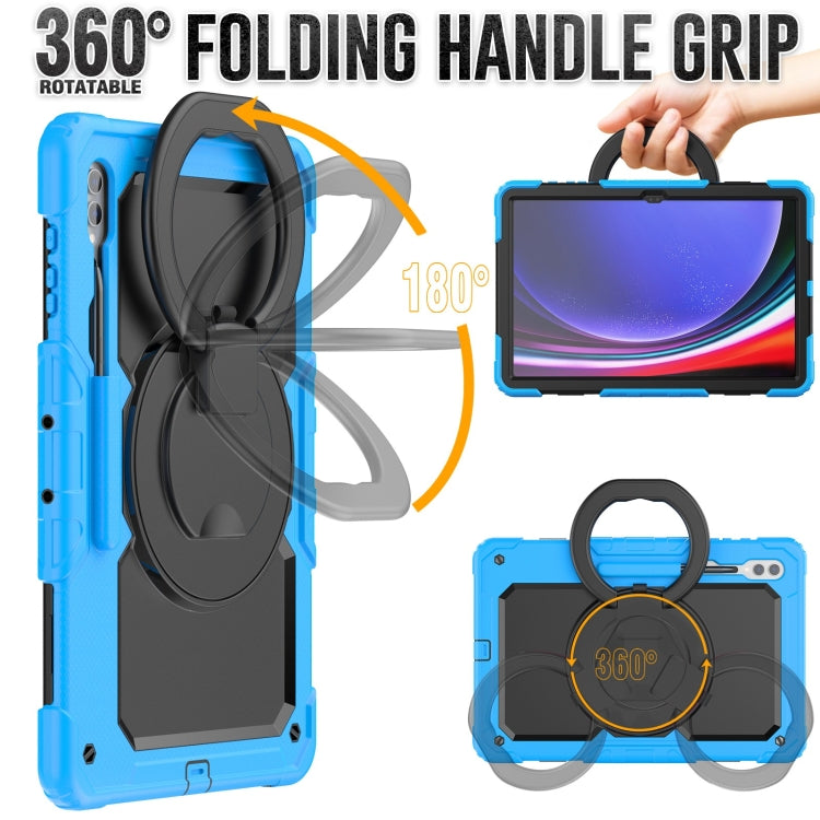 For Samsung Galaxy Tab S10 Ultra D Type Silicone Hybrid PC Tablet Case with Handle Holder(Light Blue)