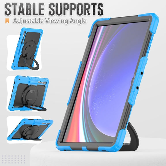 For Samsung Galaxy Tab S10 Ultra D Type Silicone Hybrid PC Tablet Case with Handle Holder(Light Blue)