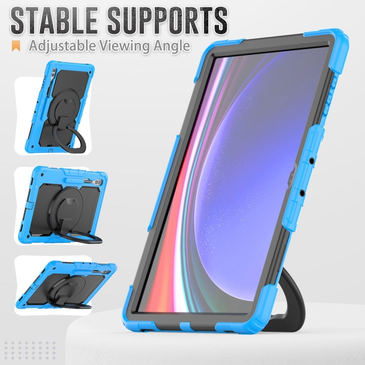 For Samsung Galaxy Tab S10 Ultra D Type Silicone Hybrid PC Tablet Case with Handle Holder(Light Blue)