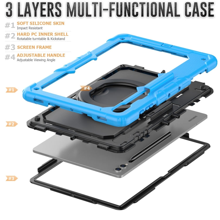 For Samsung Galaxy Tab S10 Ultra D Type Silicone Hybrid PC Tablet Case with Handle Holder(Light Blue)