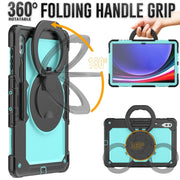 For Samsung Galaxy Tab S10 Ultra D Type Silicone Hybrid PC Tablet Case with Handle Holder(Light Blue PC)