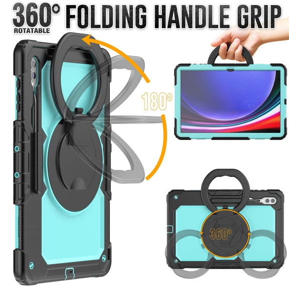 For Samsung Galaxy Tab S10 Ultra D Type Silicone Hybrid PC Tablet Case with Handle Holder(Light Blue PC)