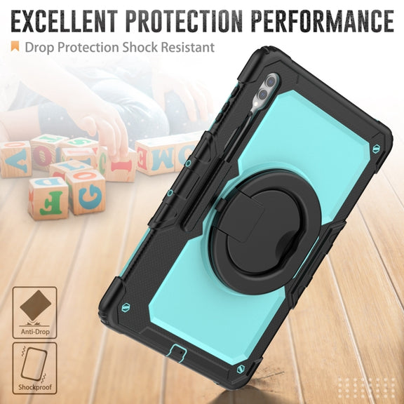 For Samsung Galaxy Tab S10 Ultra D Type Silicone Hybrid PC Tablet Case with Handle Holder(Light Blue PC)
