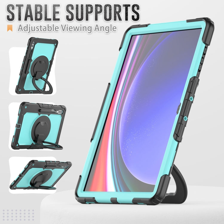 For Samsung Galaxy Tab S10 Ultra D Type Silicone Hybrid PC Tablet Case with Handle Holder(Light Blue PC)