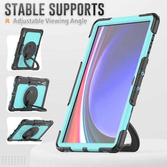 For Samsung Galaxy Tab S10 Ultra D Type Silicone Hybrid PC Tablet Case with Handle Holder(Light Blue PC)