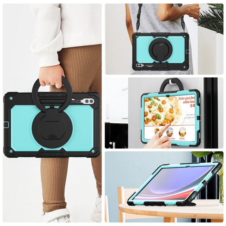 For Samsung Galaxy Tab S10 Ultra D Type Silicone Hybrid PC Tablet Case with Handle Holder(Light Blue PC)