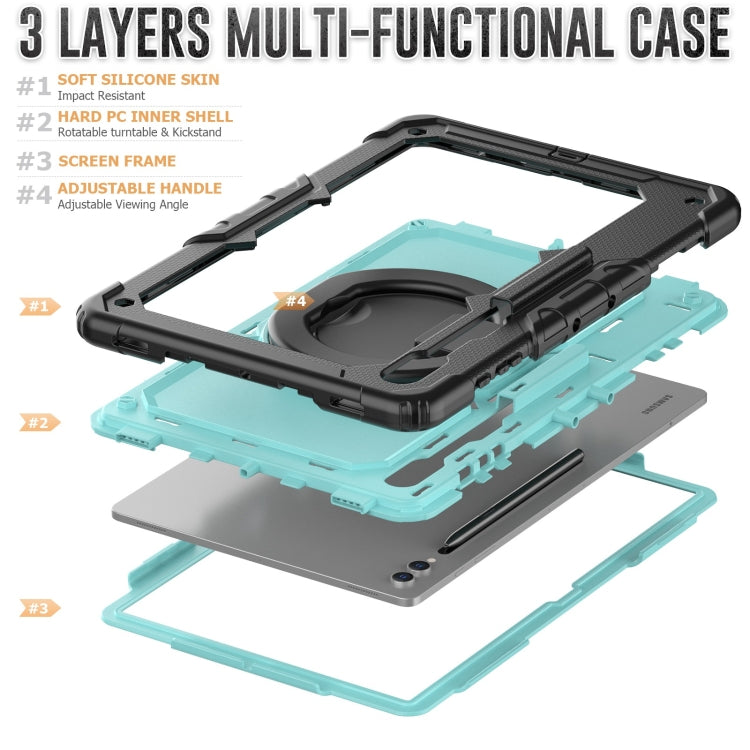 For Samsung Galaxy Tab S10 Ultra D Type Silicone Hybrid PC Tablet Case with Handle Holder(Light Blue PC)