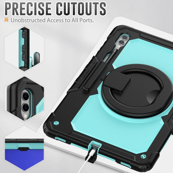 For Samsung Galaxy Tab S10 Ultra D Type Silicone Hybrid PC Tablet Case with Handle Holder(Light Blue PC)