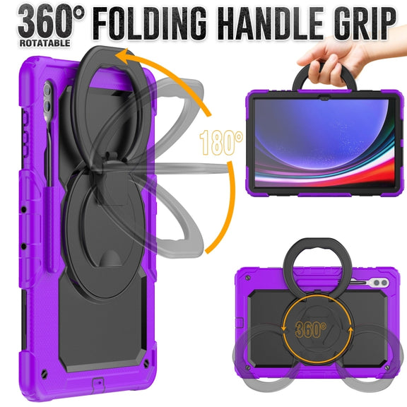 For Samsung Galaxy Tab S10 Ultra D Type Silicone Hybrid PC Tablet Case with Handle Holder(Purple)