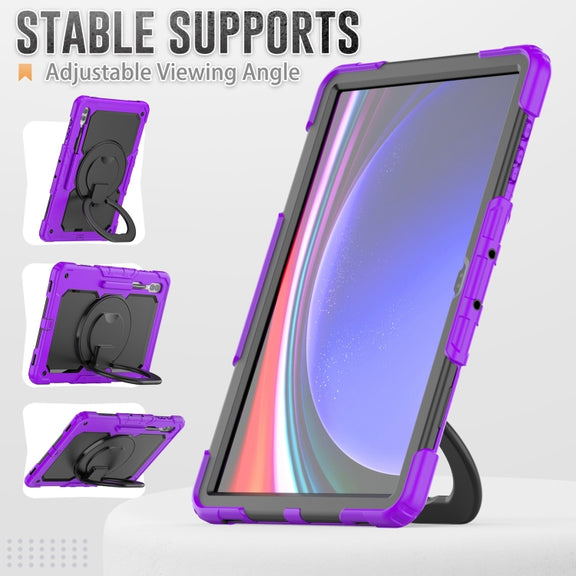 For Samsung Galaxy Tab S10 Ultra D Type Silicone Hybrid PC Tablet Case with Handle Holder(Purple)