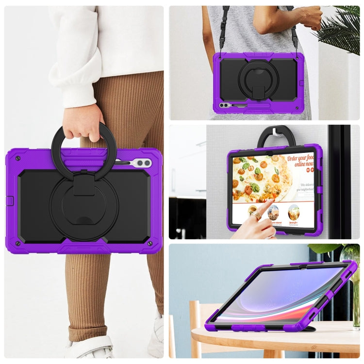 For Samsung Galaxy Tab S10 Ultra D Type Silicone Hybrid PC Tablet Case with Handle Holder(Purple)
