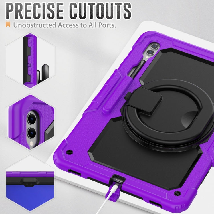 For Samsung Galaxy Tab S10 Ultra D Type Silicone Hybrid PC Tablet Case with Handle Holder(Purple)