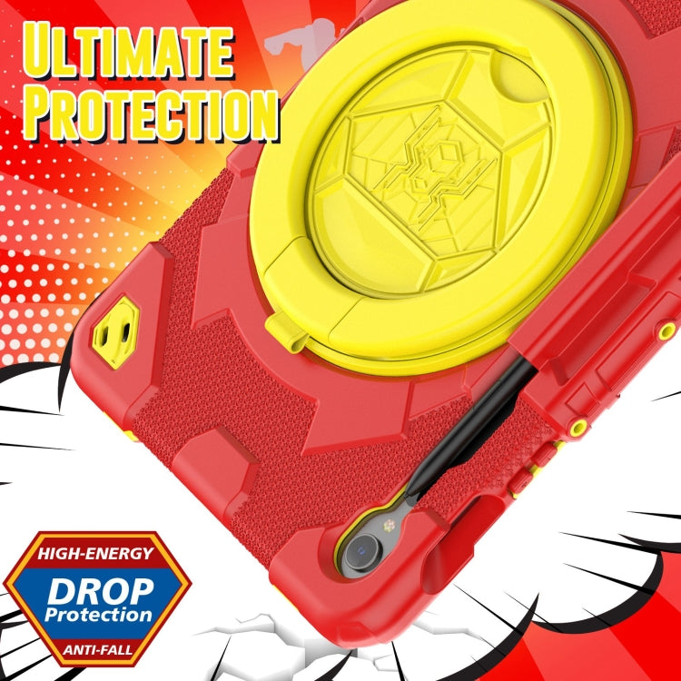 For Samsung Galaxy Tab S9 Spider Rotation Handle Silicone Hybrid PC Tablet Case(Yellow Red)